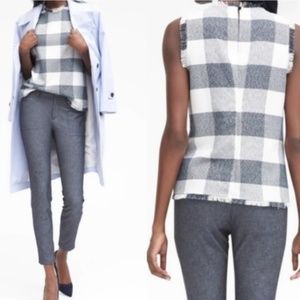 Banana Republic Navy & White Plaid Fringe …